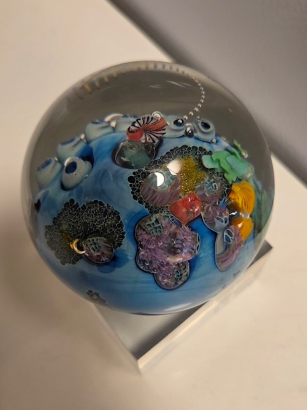 "Inhabited Planet" Studio Art Glass paperweight by Josh Simpson, one-of-a-kind! - Picture 3 of 10